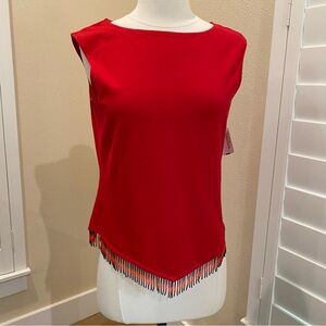 NWT Neiman Marcus Tank Red Stretch Dangle Bead Trim Medium